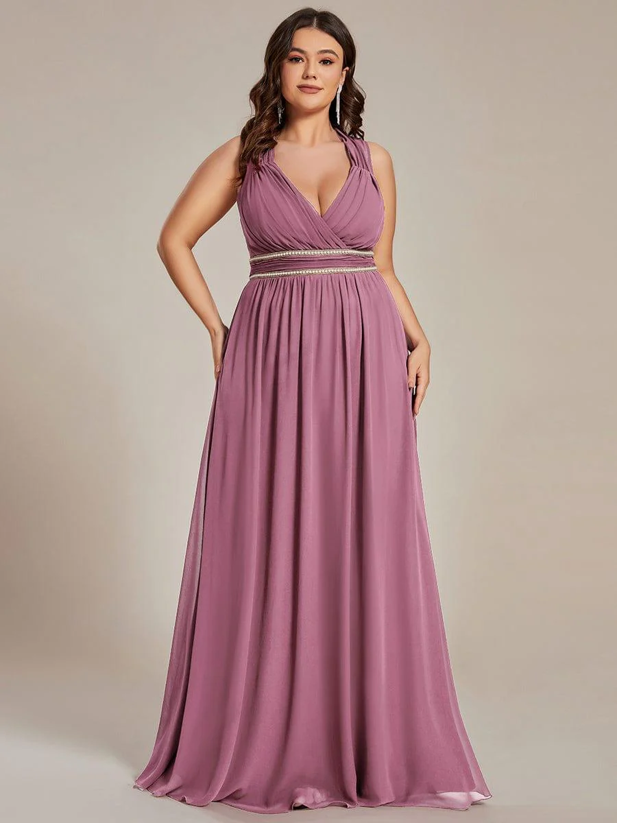 V-Neck Sleeveless Grecian Style Plus Size Evening Dresses - Image 34
