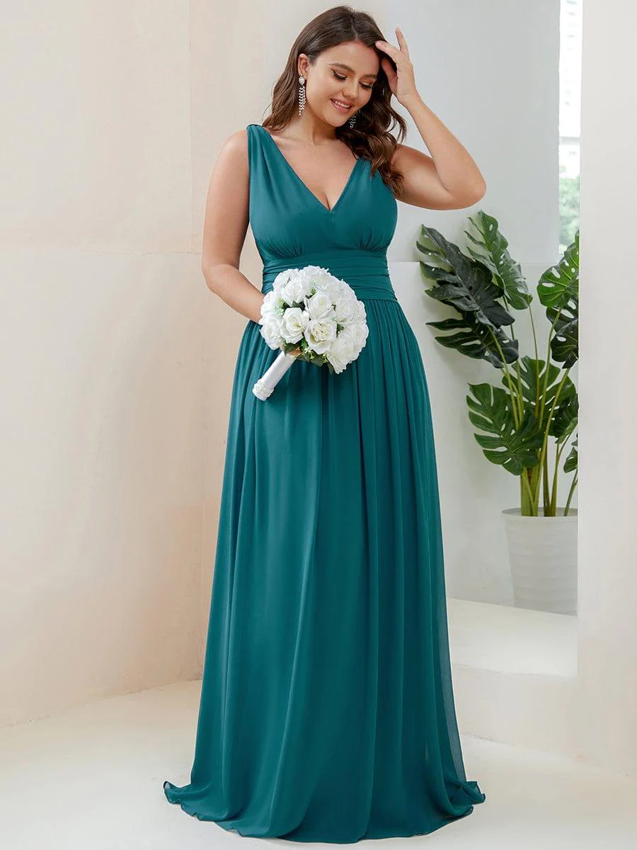 pretty HUSH|Plus Size Sleeveless V-Neck Chiffon Maxi Bridesmaid Dress - Image 26