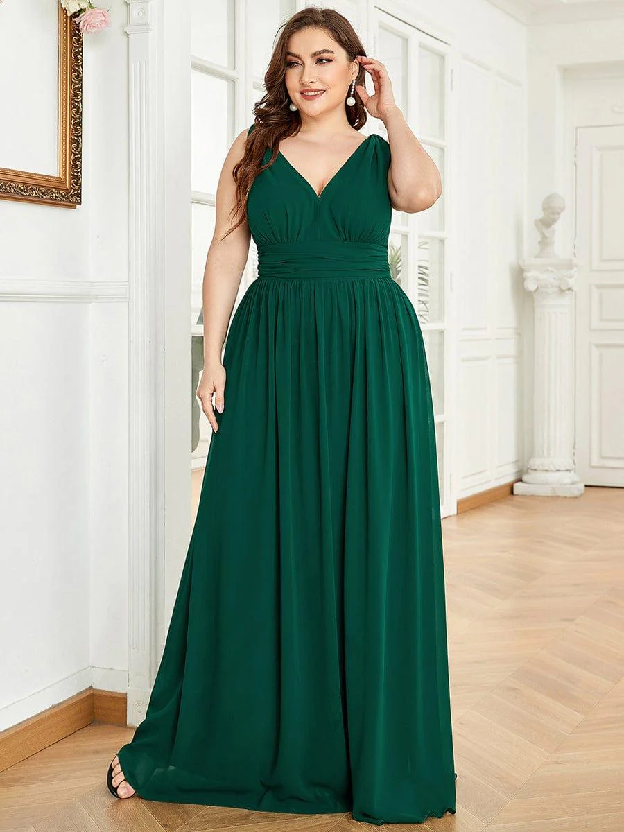 pretty HUSH|Plus Size Sleeveless V-Neck Chiffon Maxi Bridesmaid Dress - Image 3