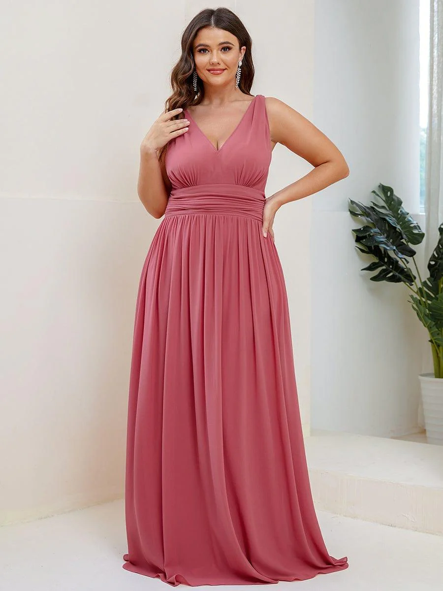 pretty HUSH|Plus Size Sleeveless V-Neck Chiffon Maxi Bridesmaid Dress - Image 41