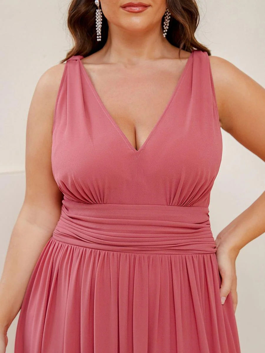 pretty HUSH|Plus Size Sleeveless V-Neck Chiffon Maxi Bridesmaid Dress - Image 44