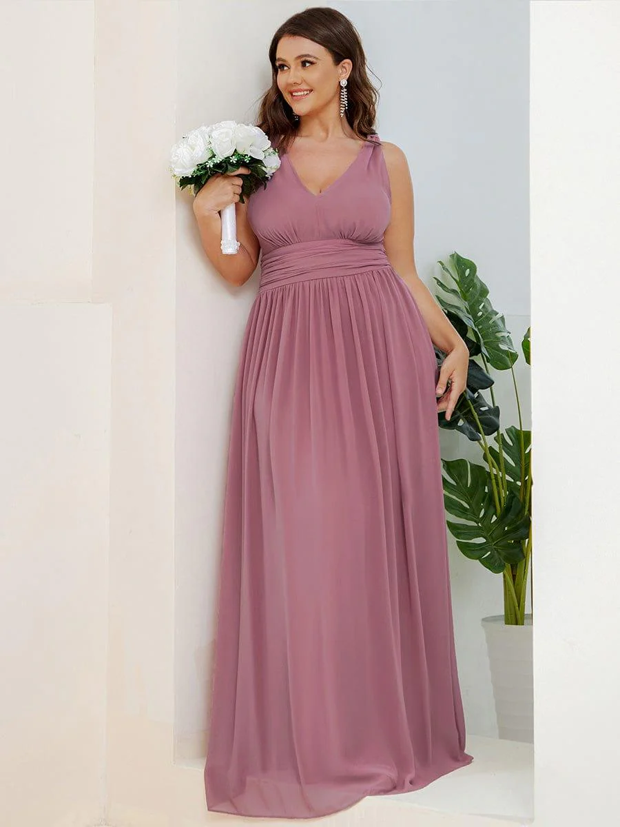 pretty HUSH|Plus Size Sleeveless V-Neck Chiffon Maxi Bridesmaid Dress - Image 49