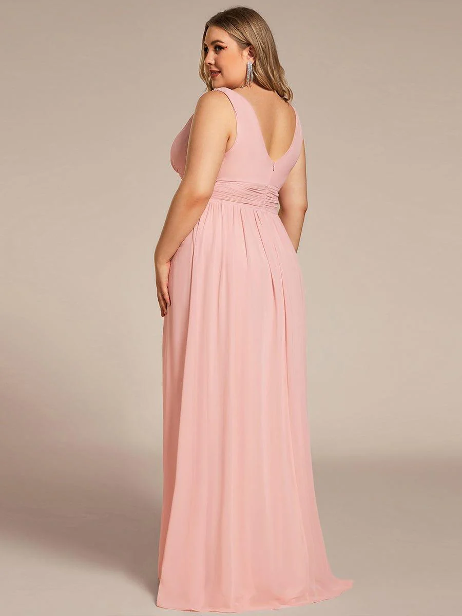 pretty HUSH|Plus Size Sleeveless V-Neck Chiffon Maxi Bridesmaid Dress - Image 52