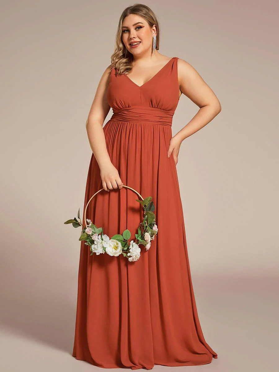 pretty HUSH|Plus Size Sleeveless V-Neck Chiffon Maxi Bridesmaid Dress - Image 56