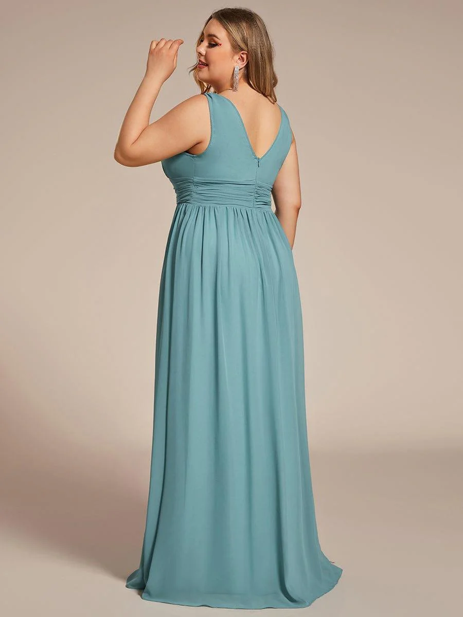 pretty HUSH|Plus Size Sleeveless V-Neck Chiffon Maxi Bridesmaid Dress - Image 61