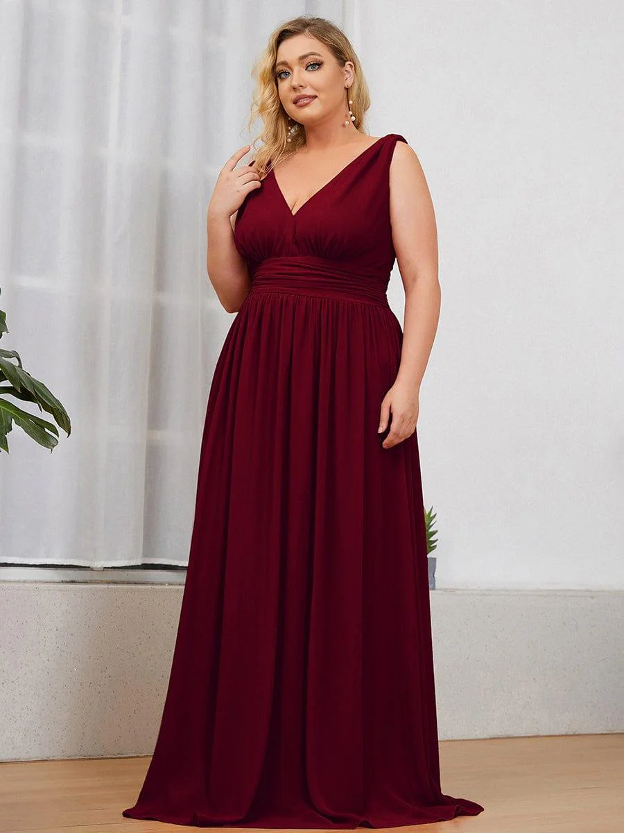 pretty HUSH|Plus Size Sleeveless V-Neck Chiffon Maxi Bridesmaid Dress - Image 7