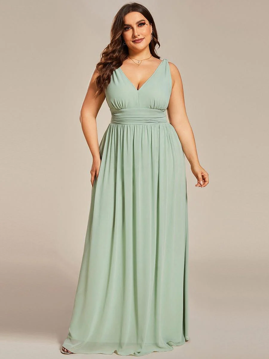 pretty HUSH|Plus Size Sleeveless V-Neck Chiffon Maxi Bridesmaid Dress - Image 81