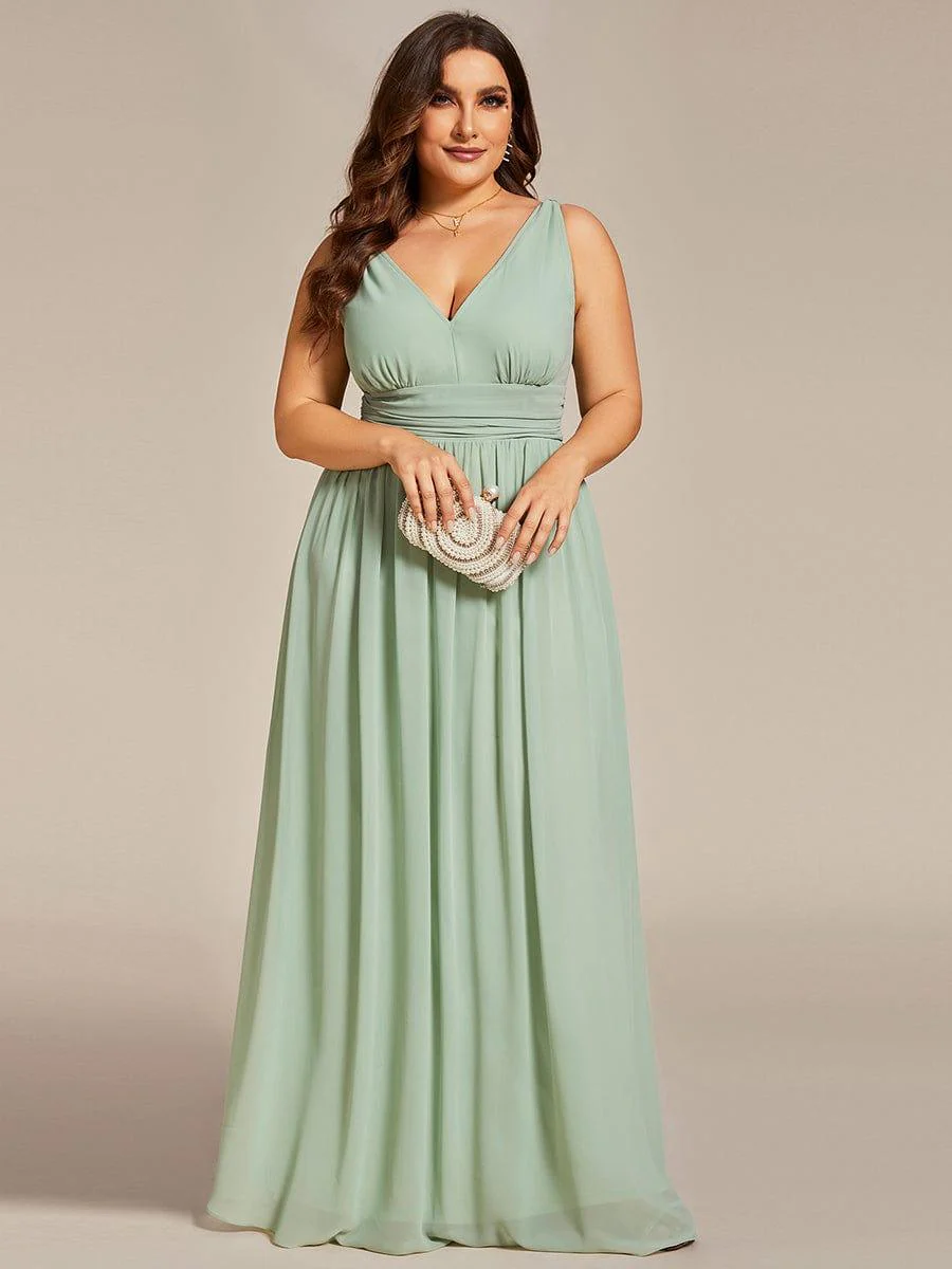 pretty HUSH|Plus Size Sleeveless V-Neck Chiffon Maxi Bridesmaid Dress - Image 85
