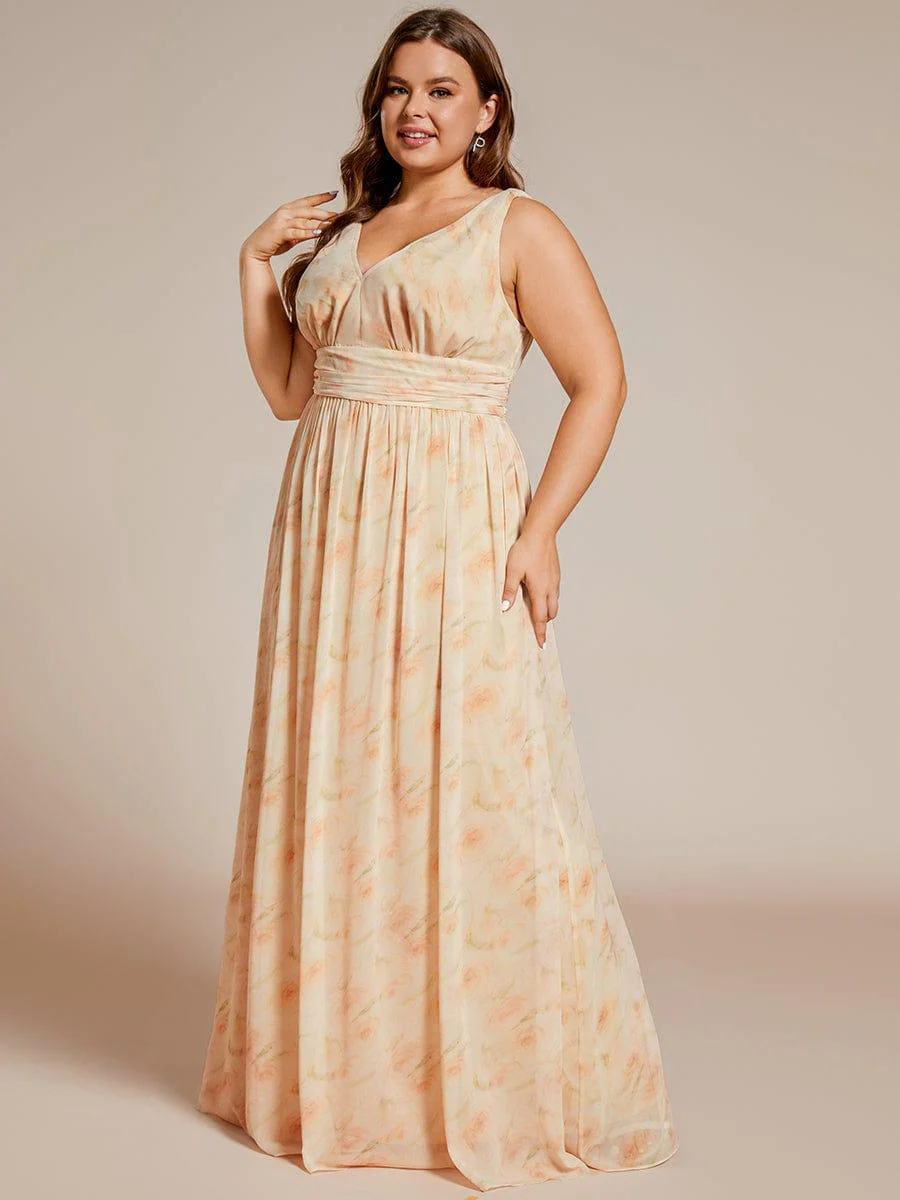 pretty HUSH|Plus Size Sleeveless V-Neck Chiffon Maxi Bridesmaid Dress - Image 89