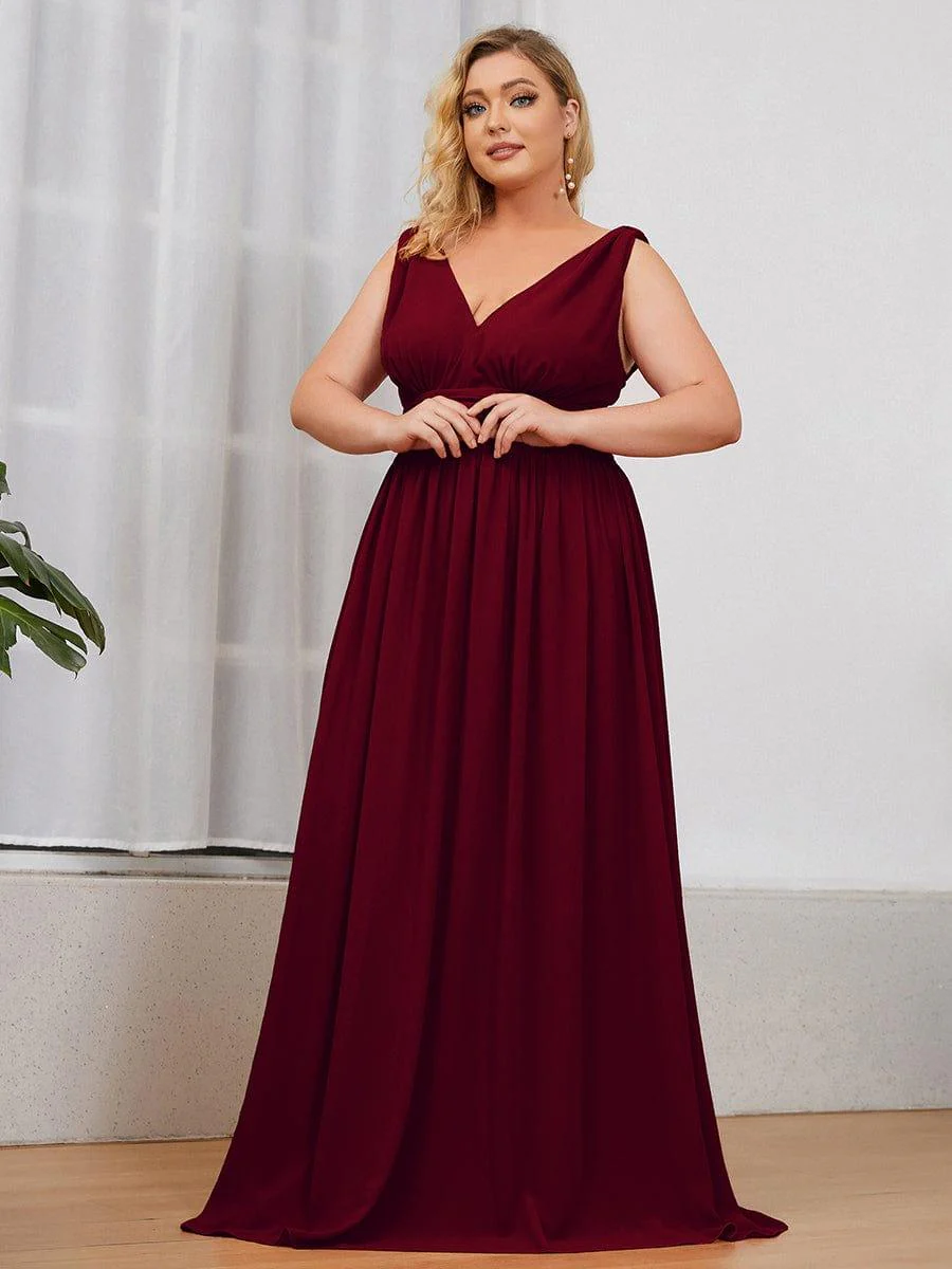 pretty HUSH|Plus Size Sleeveless V-Neck Chiffon Maxi Bridesmaid Dress - Image 9