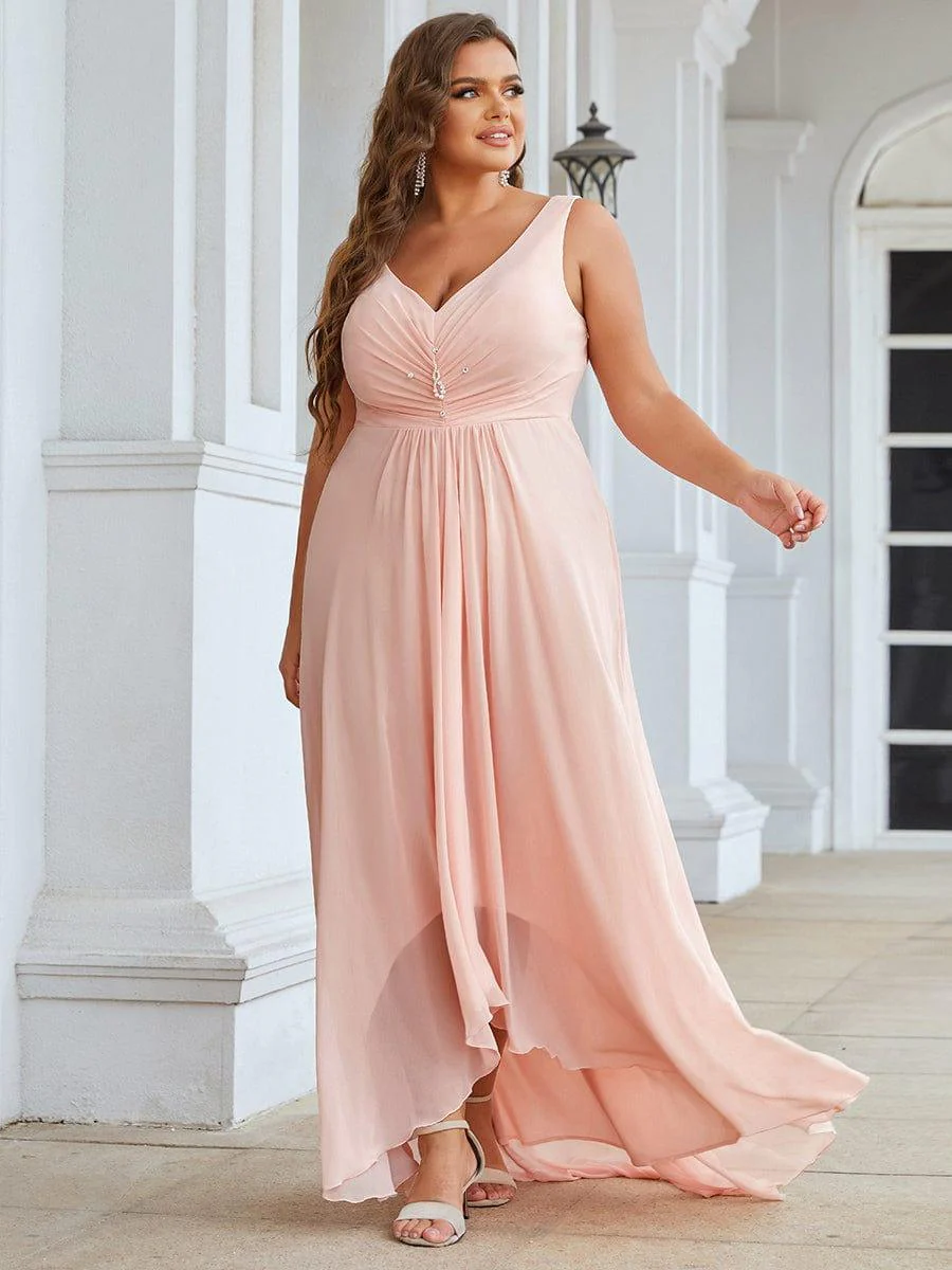 Plus Size Rhinestone V Neck High Low Party Dress(Final Sale) - Image 12