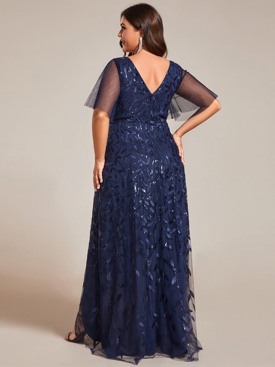 pretty ALIX|Plus Size V-Neck High Slit Sequined Evening Dresses - Image 12