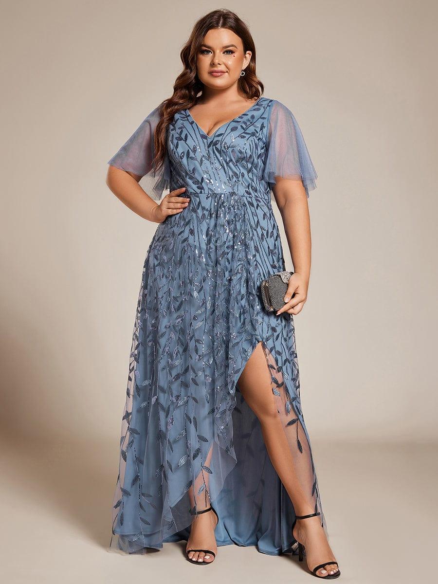pretty ALIX|Plus Size V-Neck High Slit Sequined Evening Dresses - Image 16