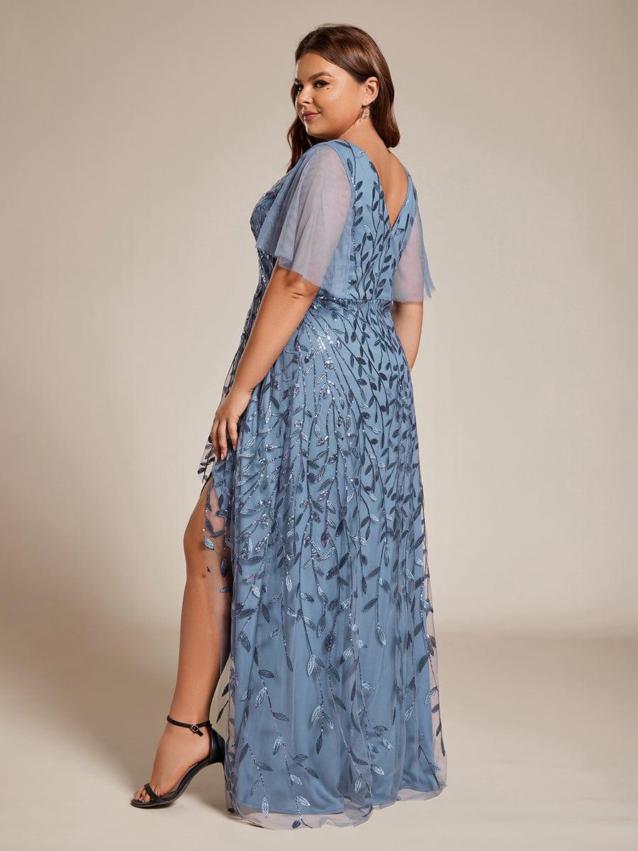 pretty ALIX|Plus Size V-Neck High Slit Sequined Evening Dresses - Image 17