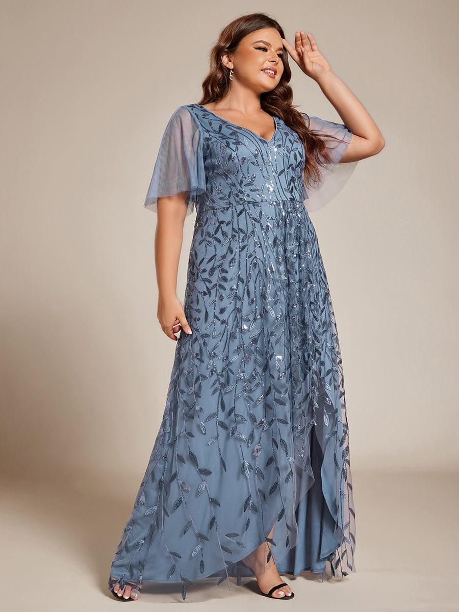 pretty ALIX|Plus Size V-Neck High Slit Sequined Evening Dresses - Image 19