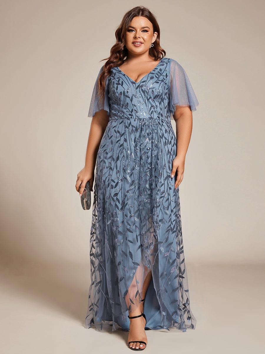 pretty ALIX|Plus Size V-Neck High Slit Sequined Evening Dresses - Image 20