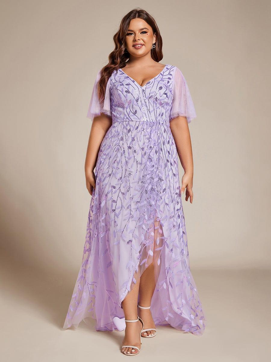 pretty ALIX|Plus Size V-Neck High Slit Sequined Evening Dresses - Image 21