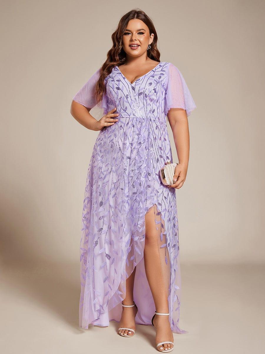 pretty ALIX|Plus Size V-Neck High Slit Sequined Evening Dresses - Image 24