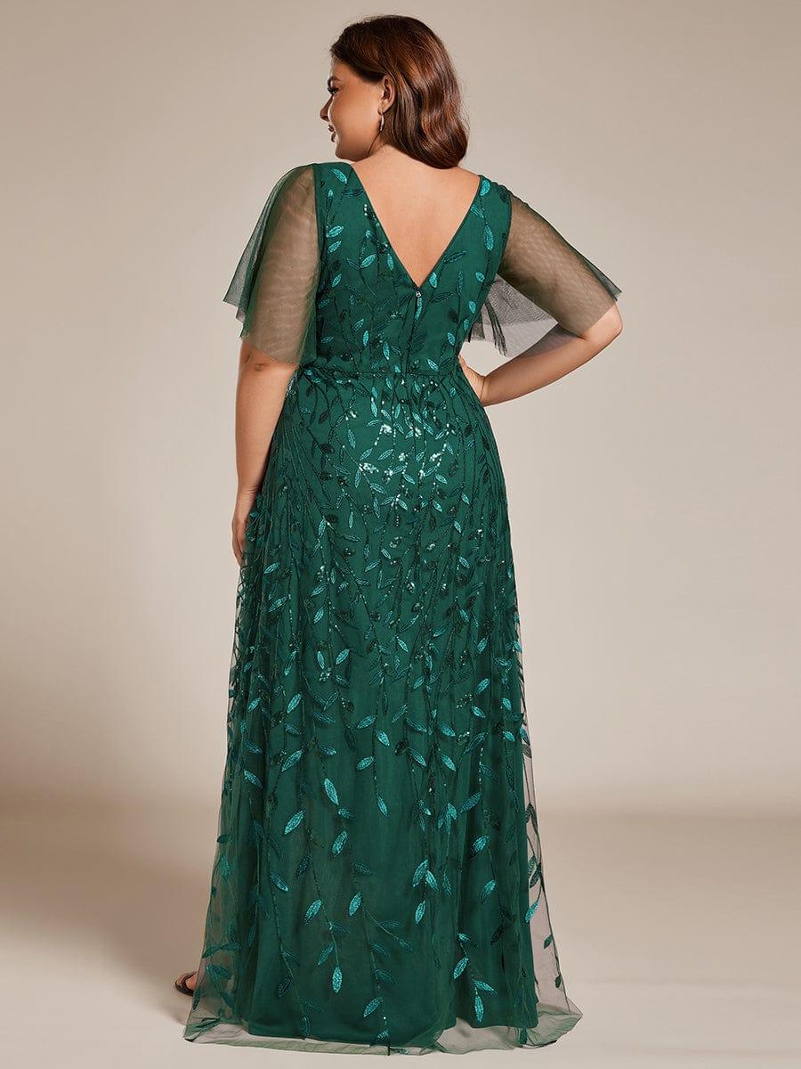 pretty ALIX|Plus Size V-Neck High Slit Sequined Evening Dresses - Image 27