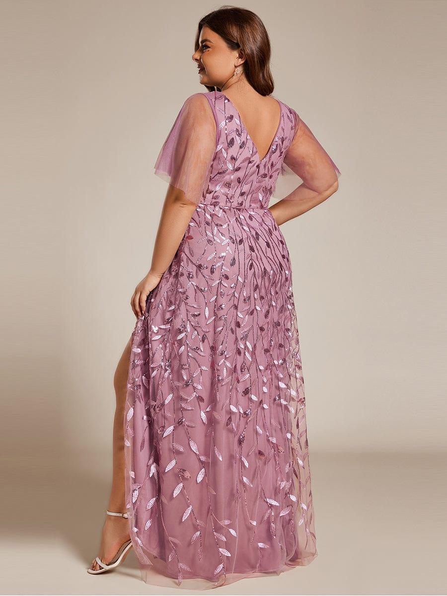 pretty ALIX|Plus Size V-Neck High Slit Sequined Evening Dresses - Image 32