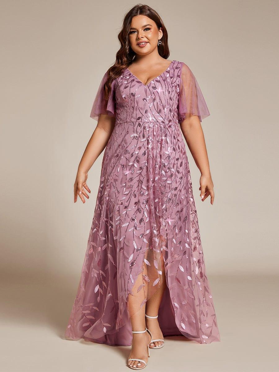 pretty ALIX|Plus Size V-Neck High Slit Sequined Evening Dresses - Image 35