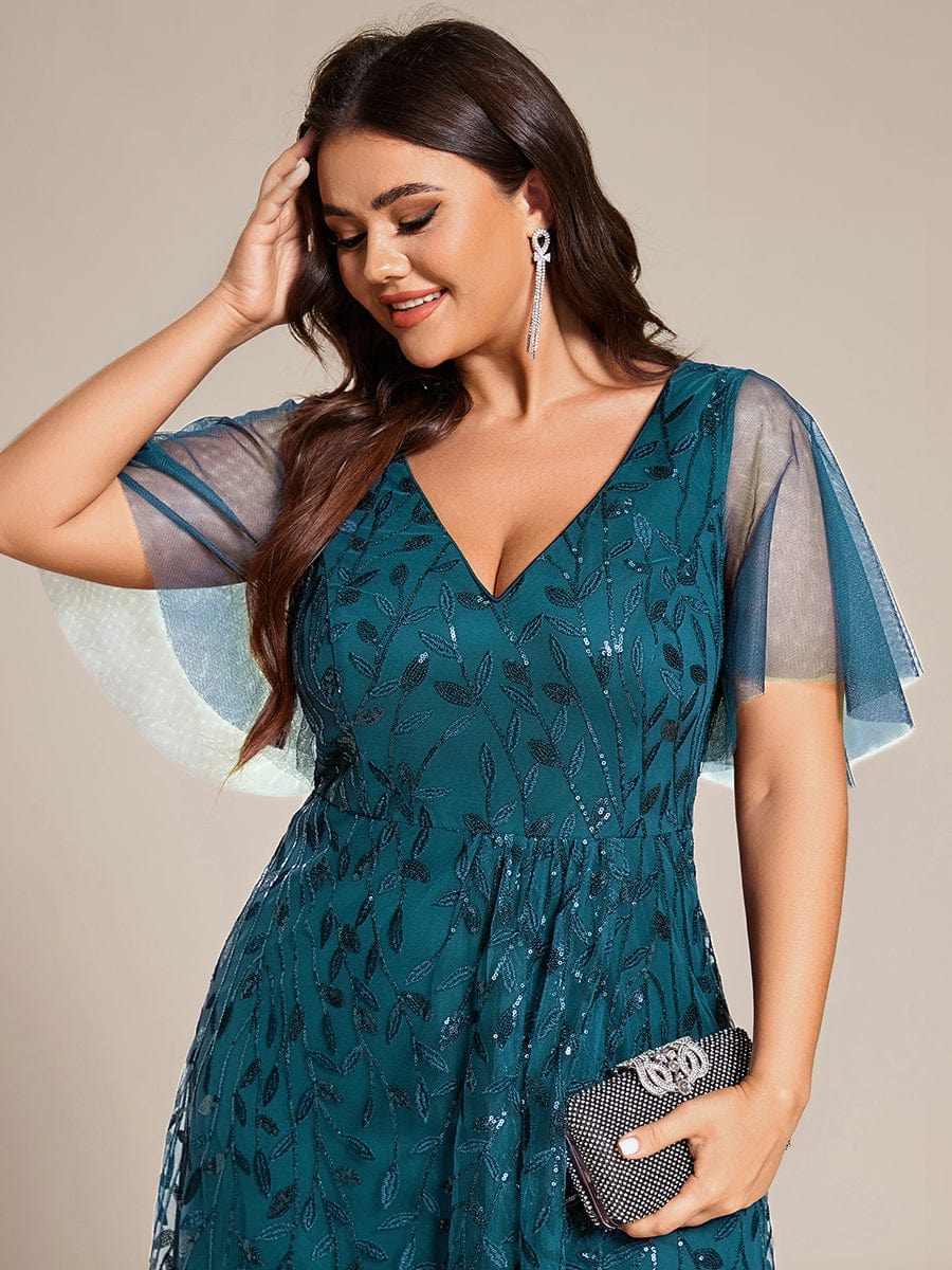 pretty ALIX|Plus Size V-Neck High Slit Sequined Evening Dresses - Image 40