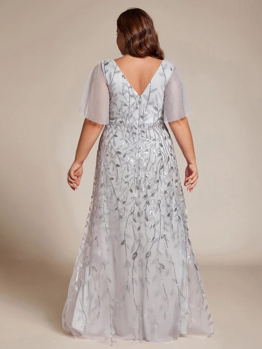 pretty ALIX|Plus Size V-Neck High Slit Sequined Evening Dresses - Image 45