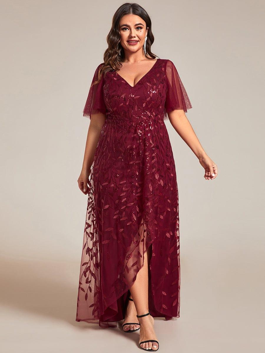 pretty ALIX|Plus Size V-Neck High Slit Sequined Evening Dresses - Image 5