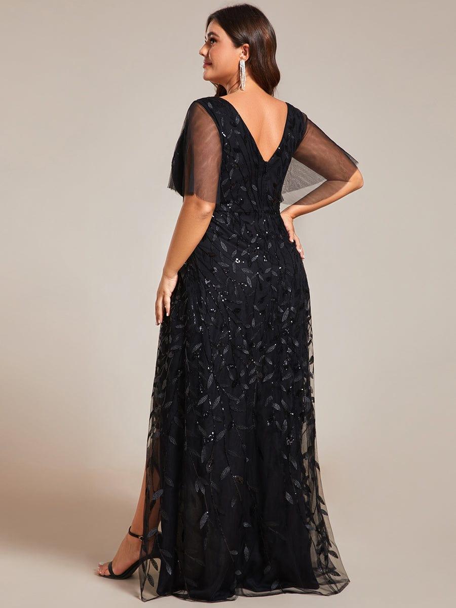 pretty ALIX|Plus Size V-Neck High Slit Sequined Evening Dresses - Image 7