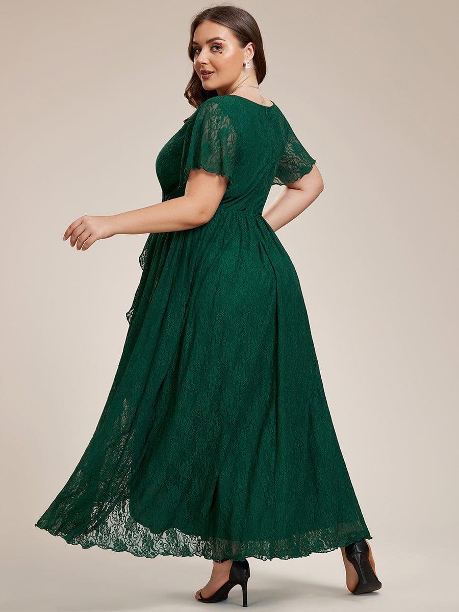 pretty ELISE|Plus Size V-Neck Short Sleeve Pleated Ruffled Lace Evening Dress - Image 34