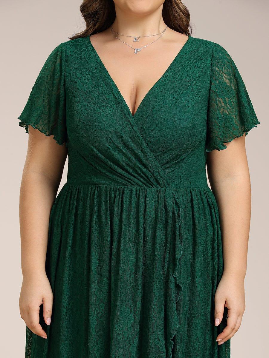 pretty ELISE|Plus Size V-Neck Short Sleeve Pleated Ruffled Lace Evening Dress - Image 35