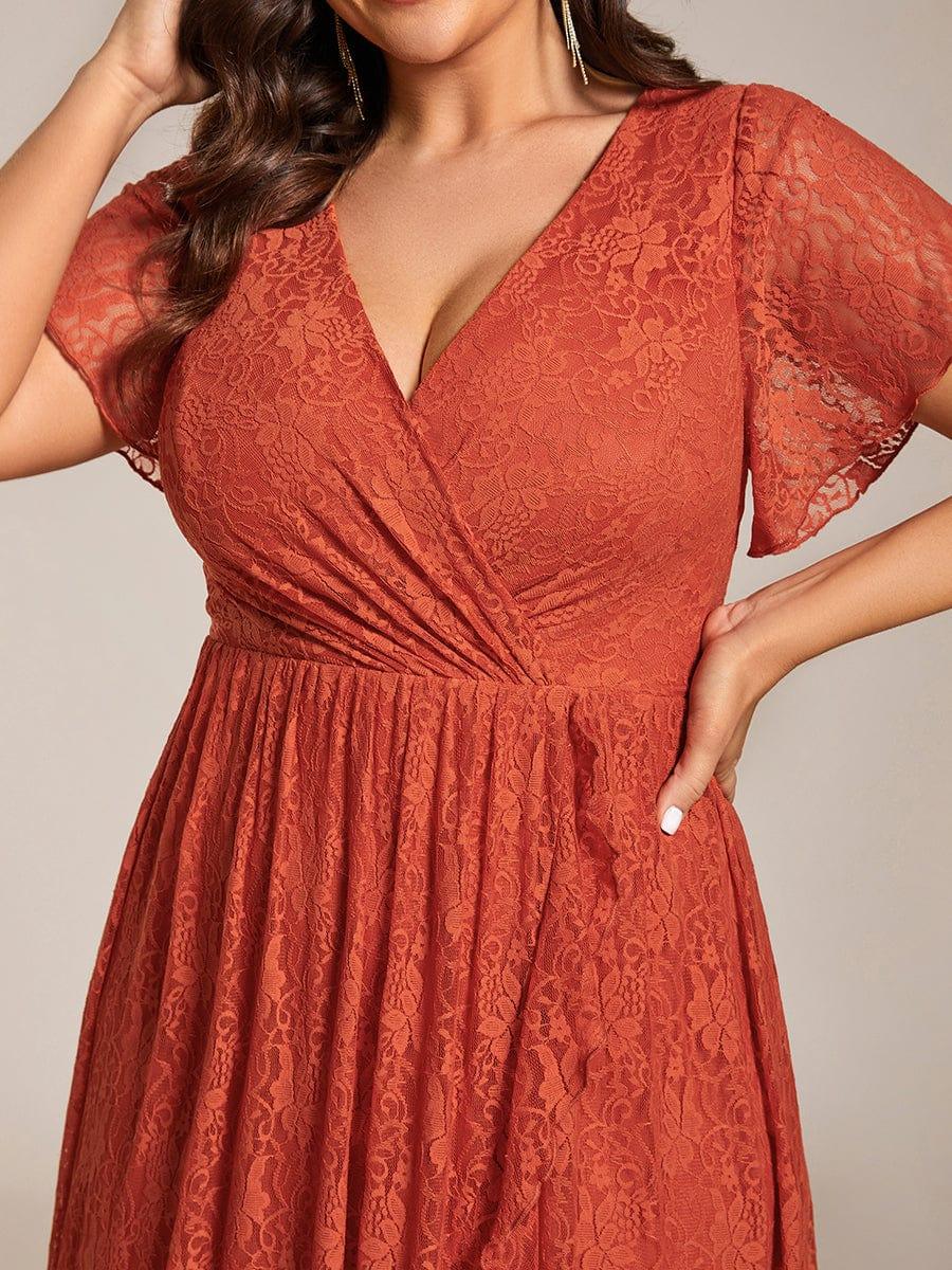 pretty ELISE|Plus Size V-Neck Short Sleeve Pleated Ruffled Lace Evening Dress - Image 43