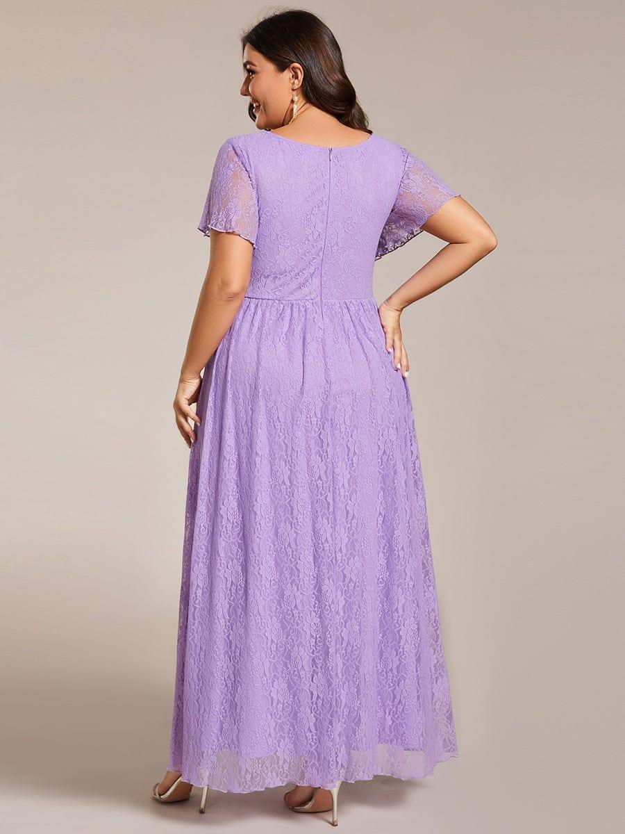 pretty ELISE|Plus Size V-Neck Short Sleeve Pleated Ruffled Lace Evening Dress - Image 47