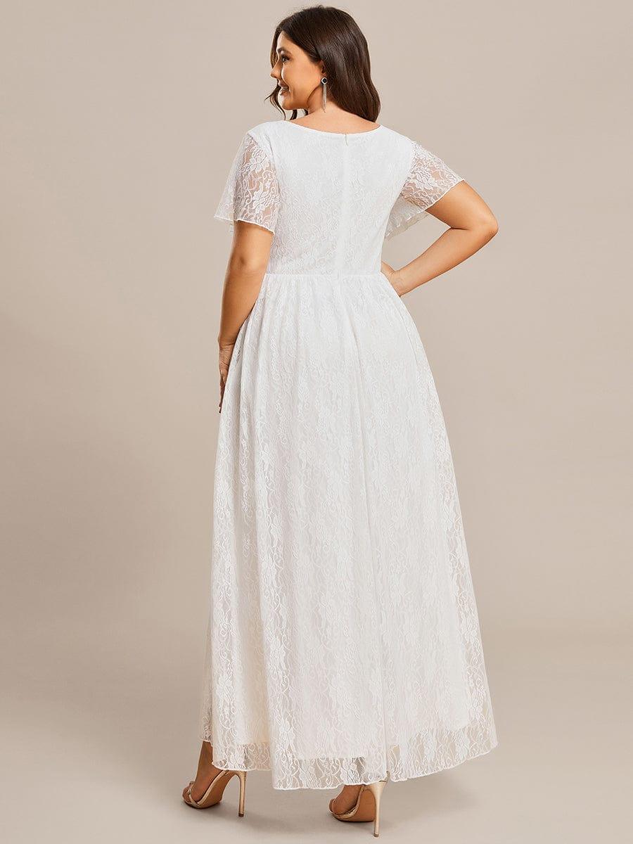 pretty ELISE|Plus Size V-Neck Short Sleeve Pleated Ruffled Lace Evening Dress - Image 6