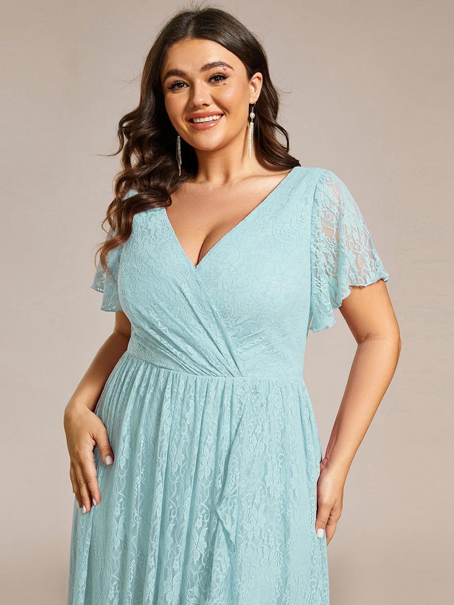 pretty ELISE|Plus Size V-Neck Short Sleeve Pleated Ruffled Lace Evening Dress - Image 68