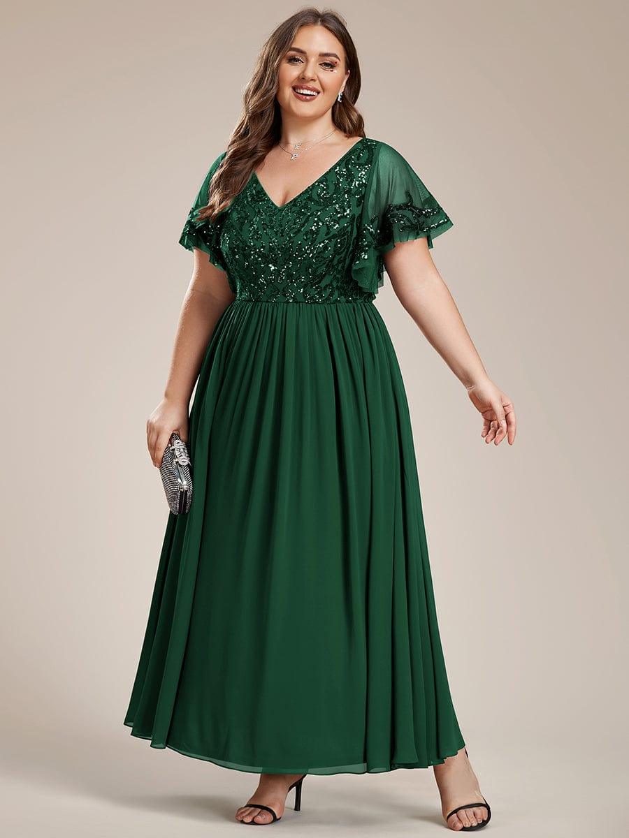 pretty HAZEL|Plus Size V-Neck Short Sleeve Sequin Bodice Mother of the Bride Dress - Image 26