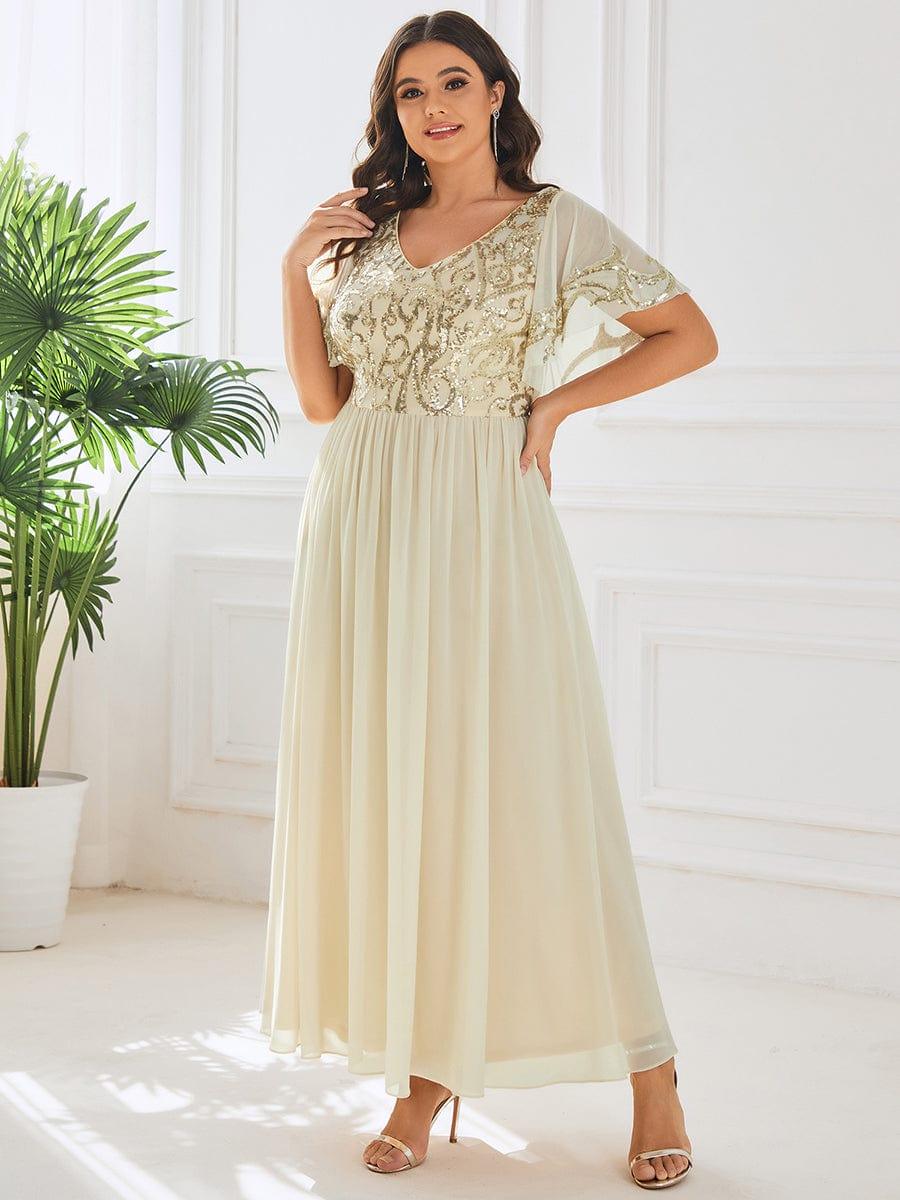 pretty HAZEL|Plus Size V-Neck Short Sleeve Sequin Bodice Mother of the Bride Dress - Image 7