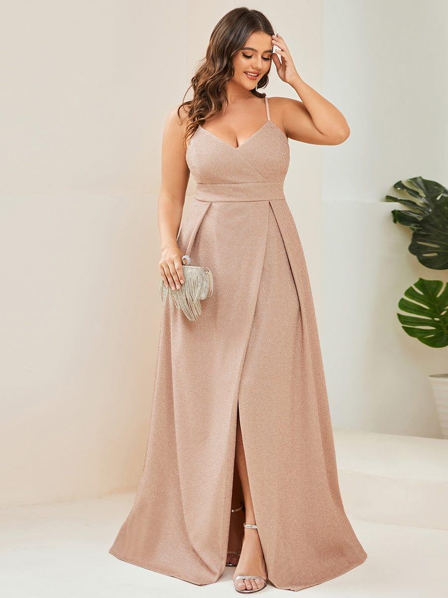 Plus Size Vintage V-neck Spaghetti Straps Glitter Maxi Evening Dress(Final Sale) - Image 34