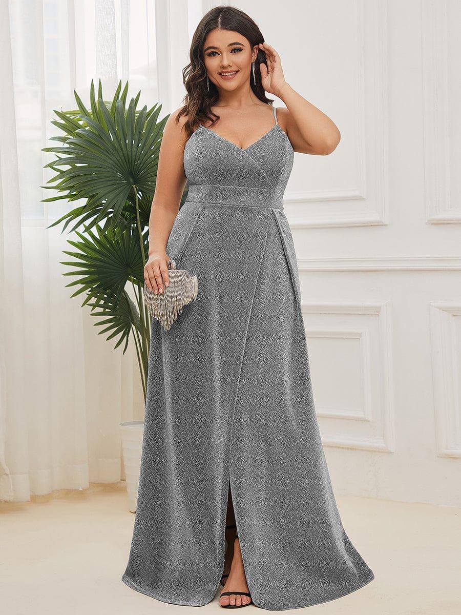 Plus Size Vintage V-neck Spaghetti Straps Glitter Maxi Evening Dress(Final Sale) - Image 35