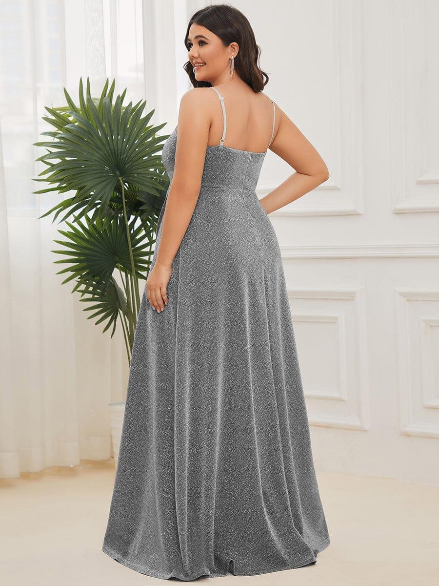 Plus Size Vintage V-neck Spaghetti Straps Glitter Maxi Evening Dress(Final Sale) - Image 36