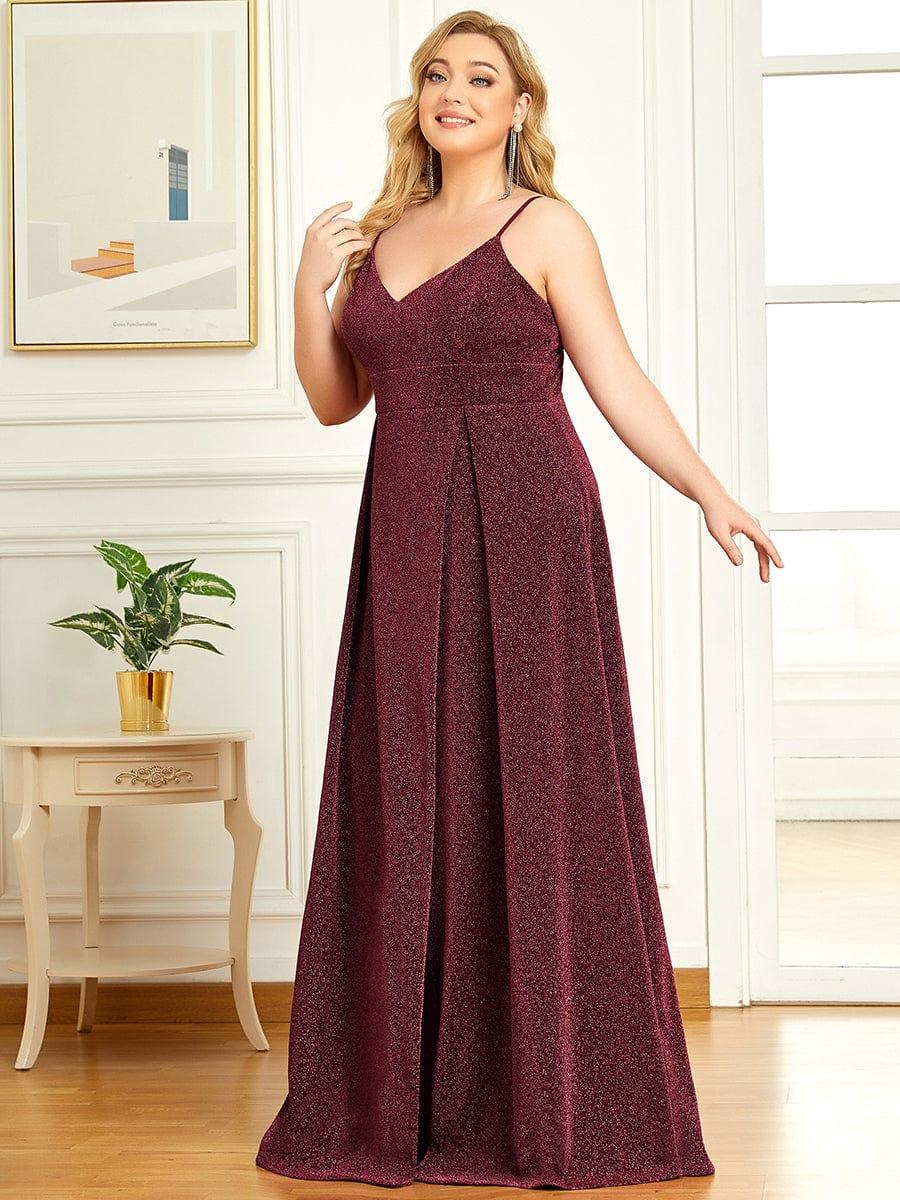 Plus Size Vintage V-neck Spaghetti Straps Glitter Maxi Evening Dress(Final Sale) - Image 4