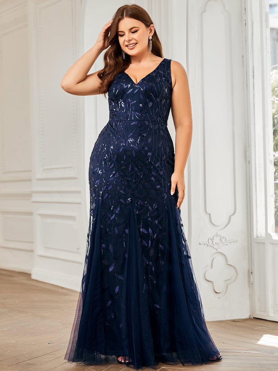 pretty ORIEL|Plus Size Women's V-Neck Fishtail Sequin Evening Dress - Image 10