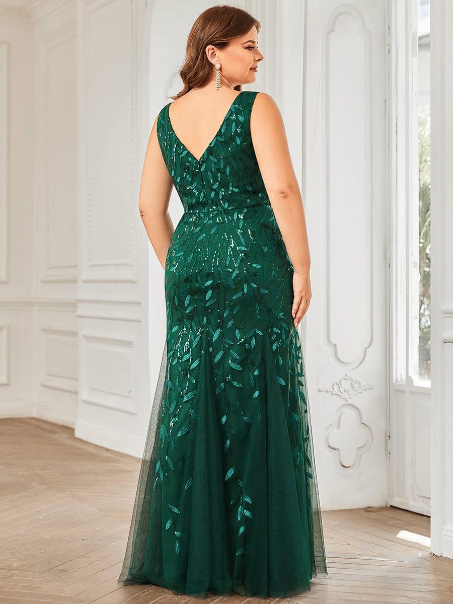 pretty ORIEL|Plus Size Women's V-Neck Fishtail Sequin Evening Dress - Image 17