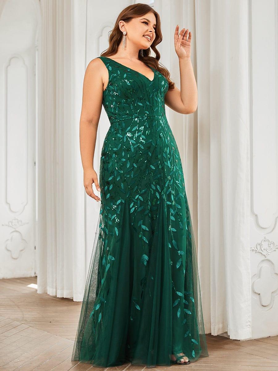pretty ORIEL|Plus Size Women's V-Neck Fishtail Sequin Evening Dress - Image 18