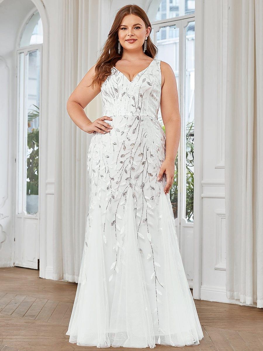 pretty ORIEL|Plus Size Women's V-Neck Fishtail Sequin Evening Dress - Image 25