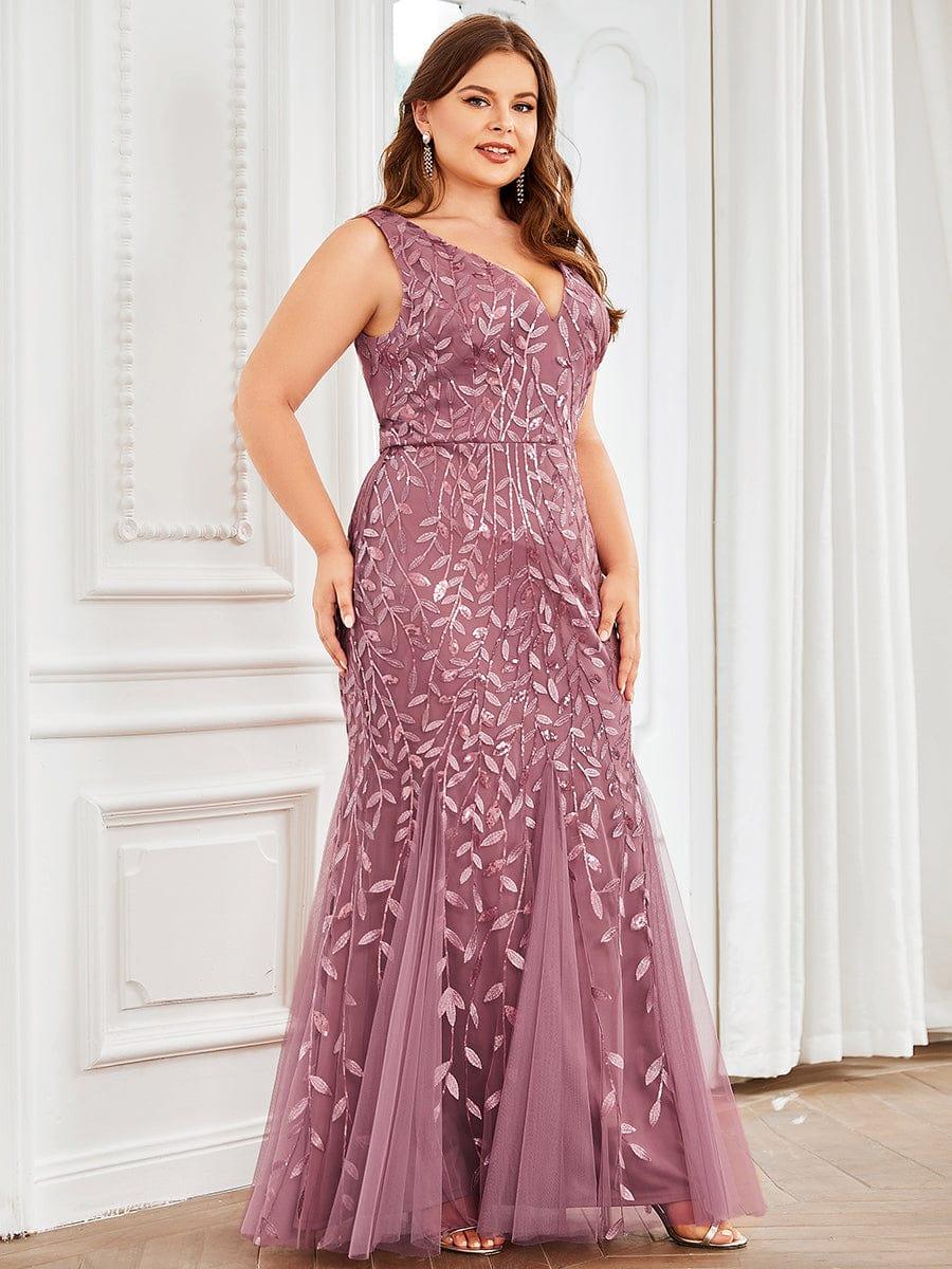 pretty ORIEL|Plus Size Women's V-Neck Fishtail Sequin Evening Dress - Image 33
