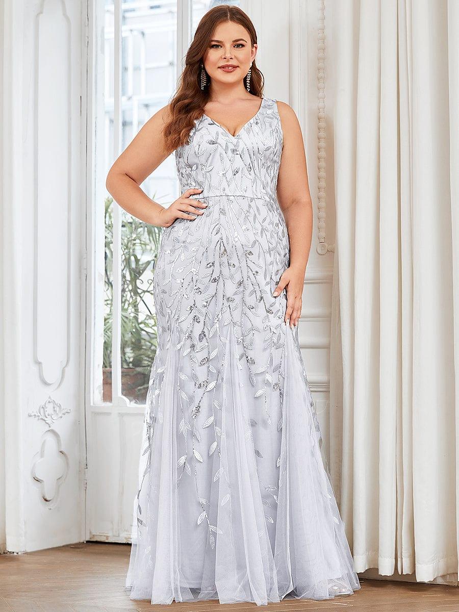 pretty ORIEL|Plus Size Women's V-Neck Fishtail Sequin Evening Dress - Image 35