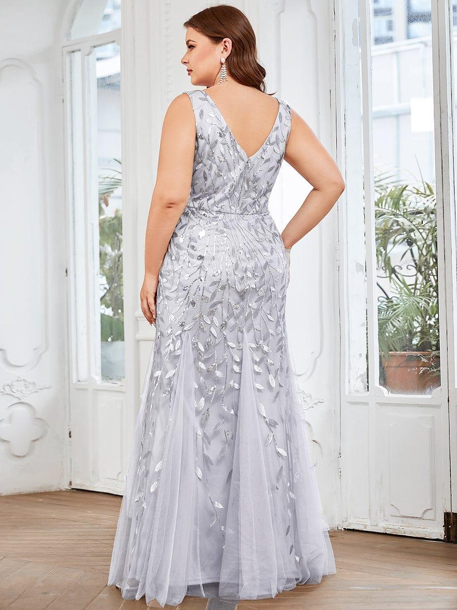 pretty ORIEL|Plus Size Women's V-Neck Fishtail Sequin Evening Dress - Image 36