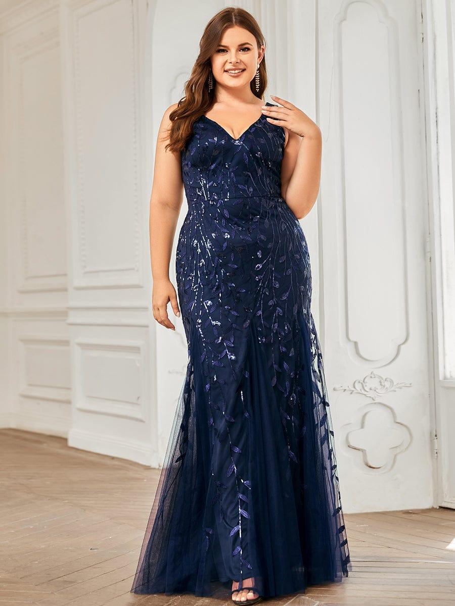 pretty ORIEL|Plus Size Women's V-Neck Fishtail Sequin Evening Dress - Image 4