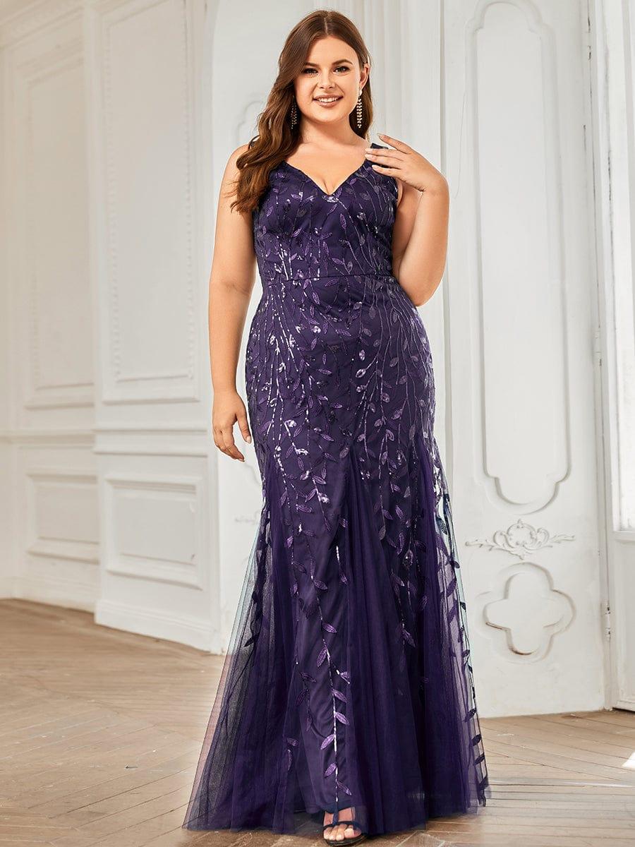 pretty ORIEL|Plus Size Women's V-Neck Fishtail Sequin Evening Dress - Image 57